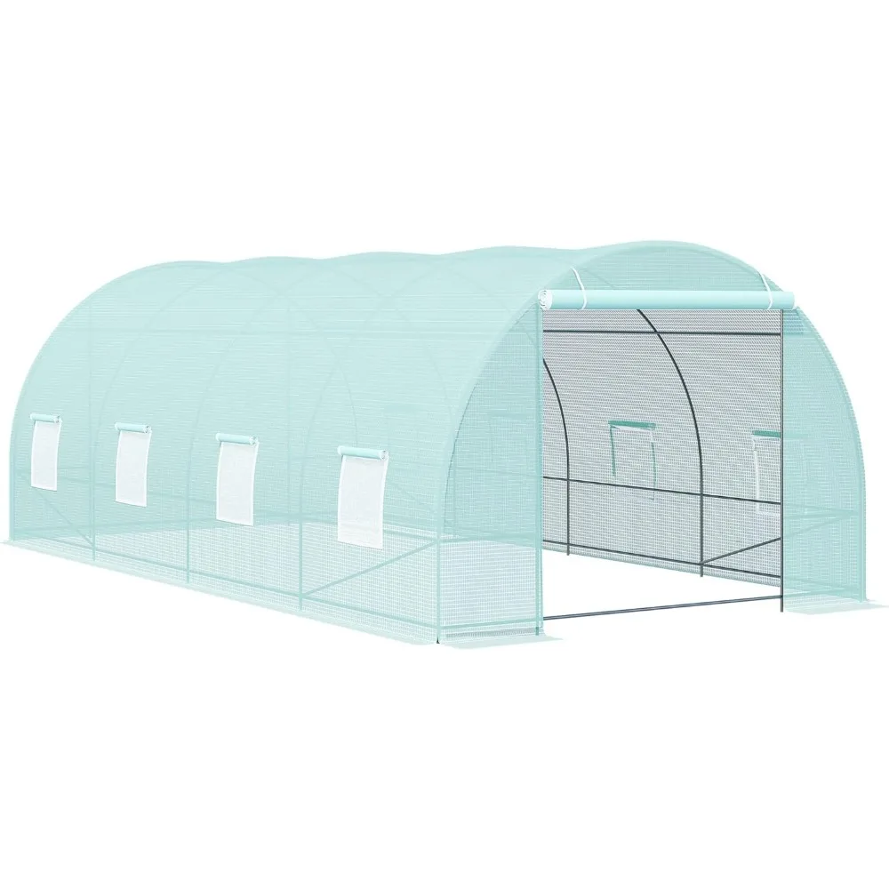 

20' x 10' x 7' Walk-in Tunnel Greenhouse, Garden Warm House, Large Hot House Kit with 8 Roll-up Windows & Roll Up Door,