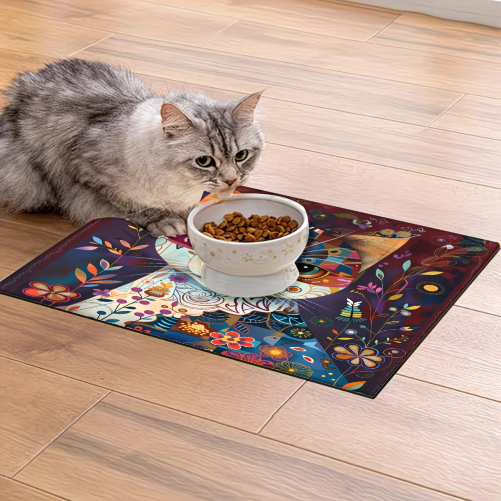 

Красочный нескользящий коврик для кормления домашних животных с цветочным узором в виде совы, товары для животных, брызгозащищенный и противоскользящий коврик для кошек и собак