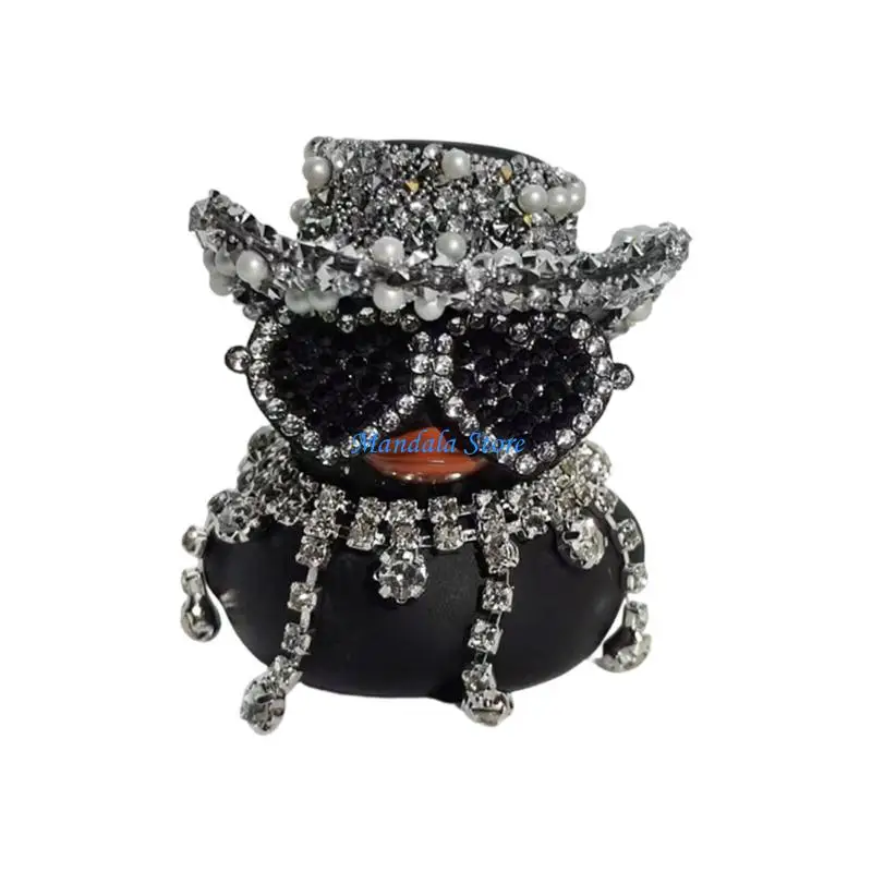 U2JC Duck Figurine Ornament with Heart Eyewear, Embellished for Car Interior Work Desk Dresser or Shelf Display