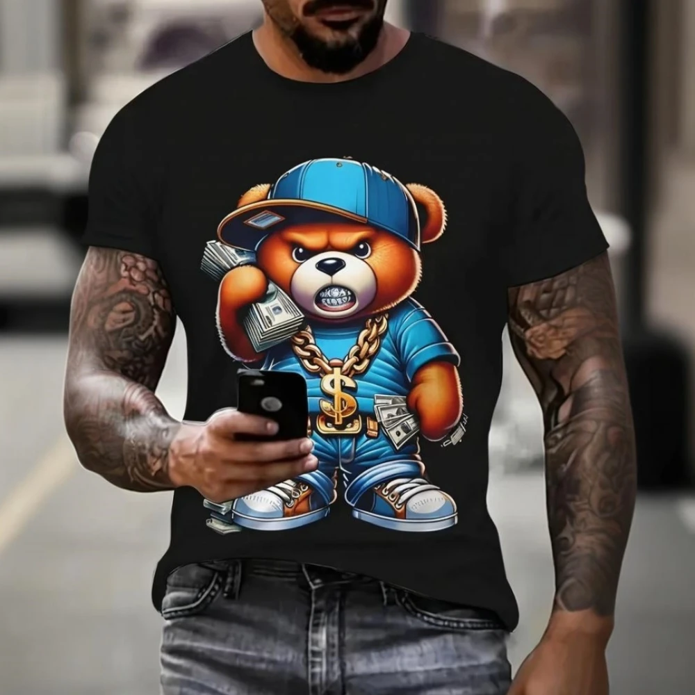 

Cool Men's T-Shirt Bear 3D Printed Fashion Casual Top Short Sleeve Outdoor Street Round Neck Loose Comfortable Men's Clothing