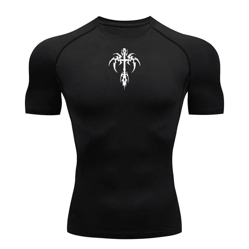 

Cross Print Men's Short Sleeve Compression Shirt Summer Sports Quick Dry T-Shirt Gym Workout Running Training T-Shirt Top