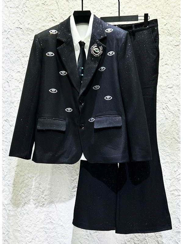 

Мужской костюм Ele Bla: Модный роскошный комплект с тяжелой вышивкой в виде глаз, пиджак с металлическим декором