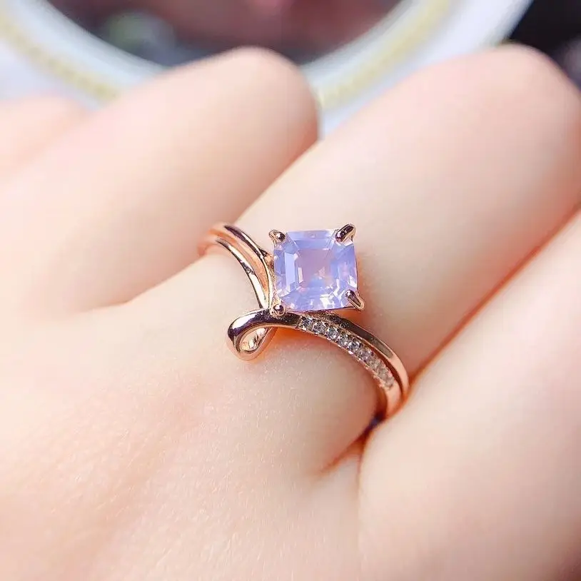 Asscher Lavender Amethyst Engagement Ring 925 Silver Leaf Ring Bridal Promise Amethyst Ring Nature Inspire Ring Anniversary Gift