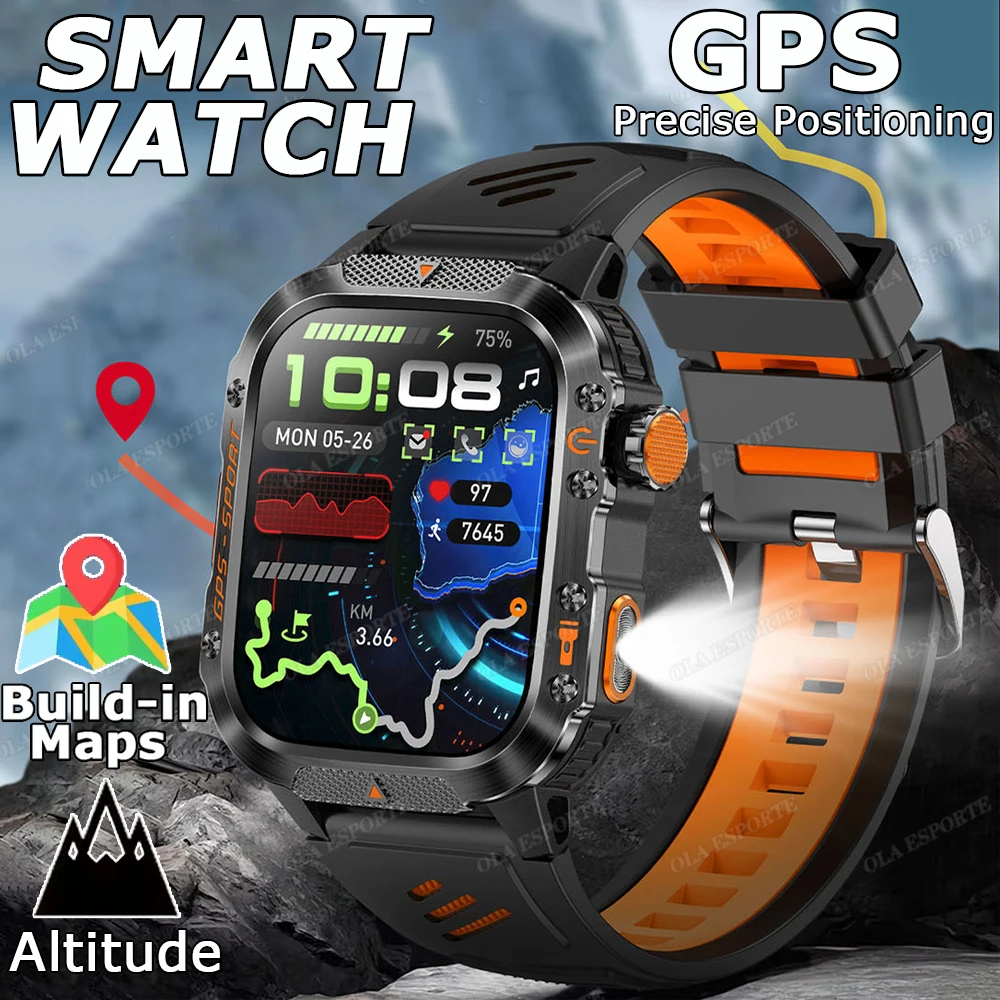 

Новые GPS Смарт-часы Bluetooth Вызов Светодиодный фонарик Многофункциональный IP68 Водонепроницаемый Спорт на открытом воздухе Монитор здоровья Компас Смарт-часы