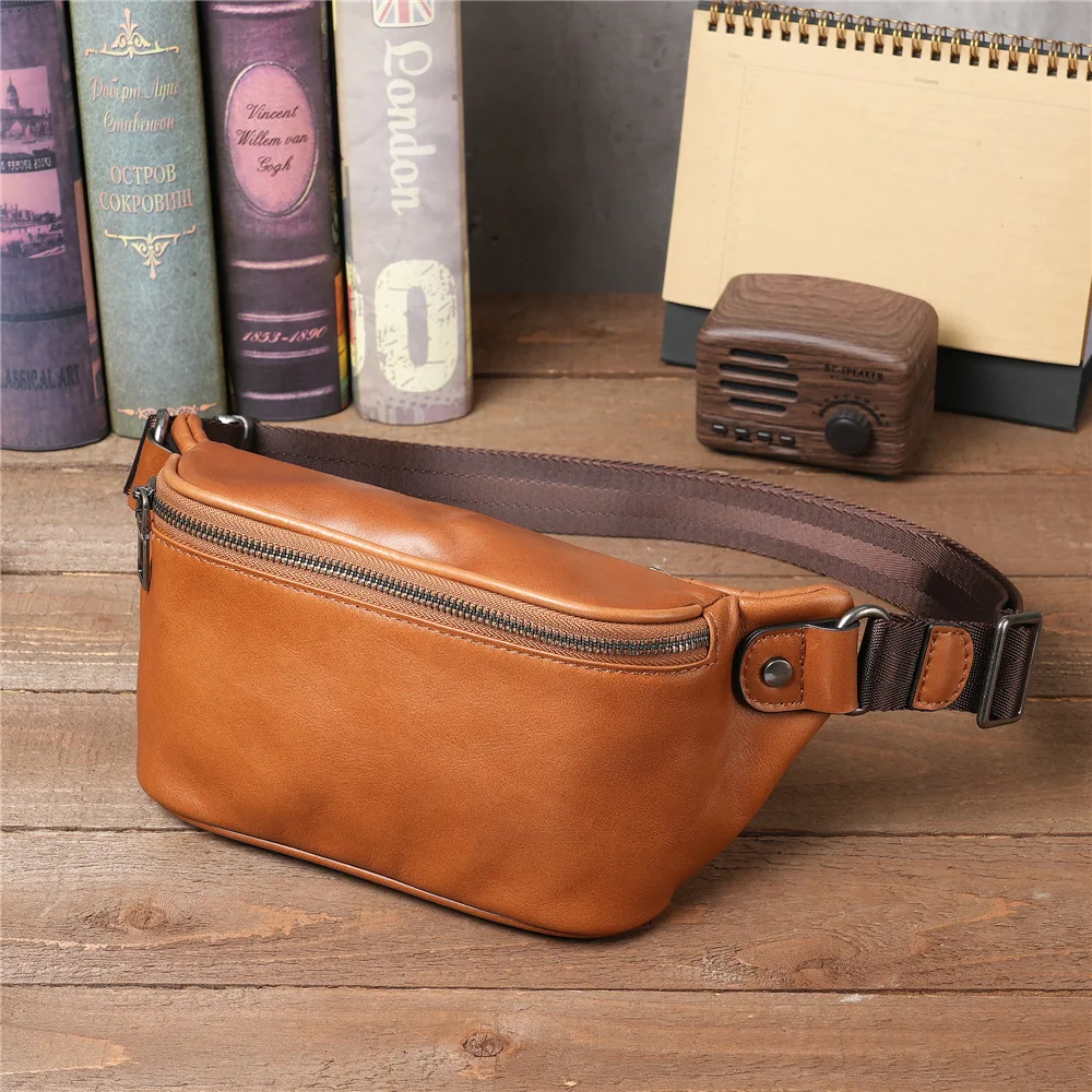 Vintage Motorcycle Men's Crossbody purse - Genuine Cowhide Leather Phone Waist Pack & Lightweight Sport Chest Bag