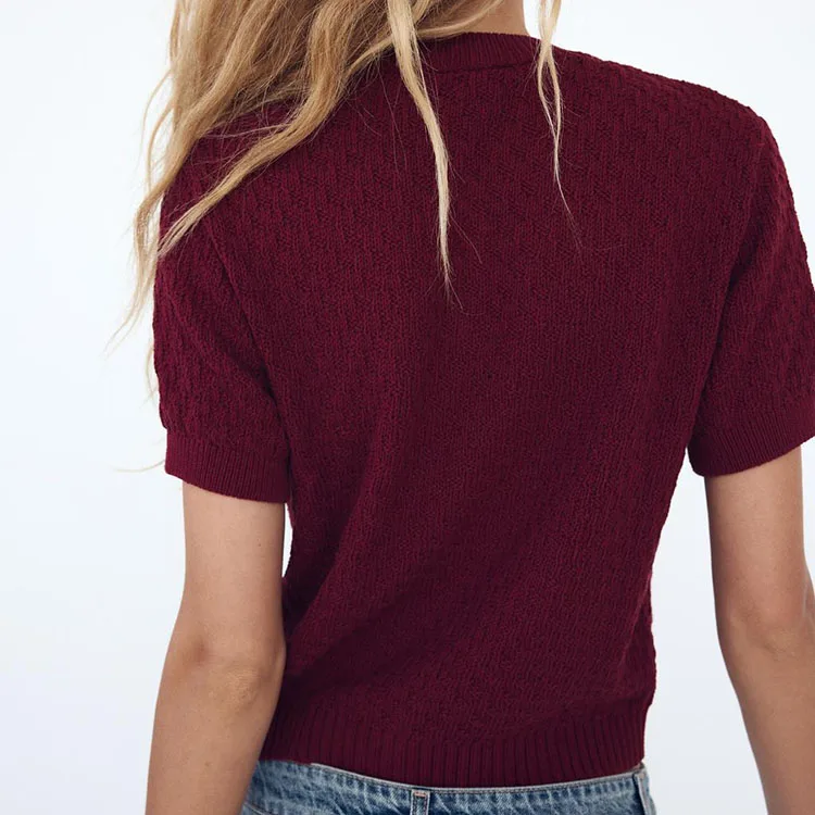 Summer New Arrival Women's Knitted Jaet ort Sve round Ne Jewelry Button Decor Street Sle Regular Length Pure Color