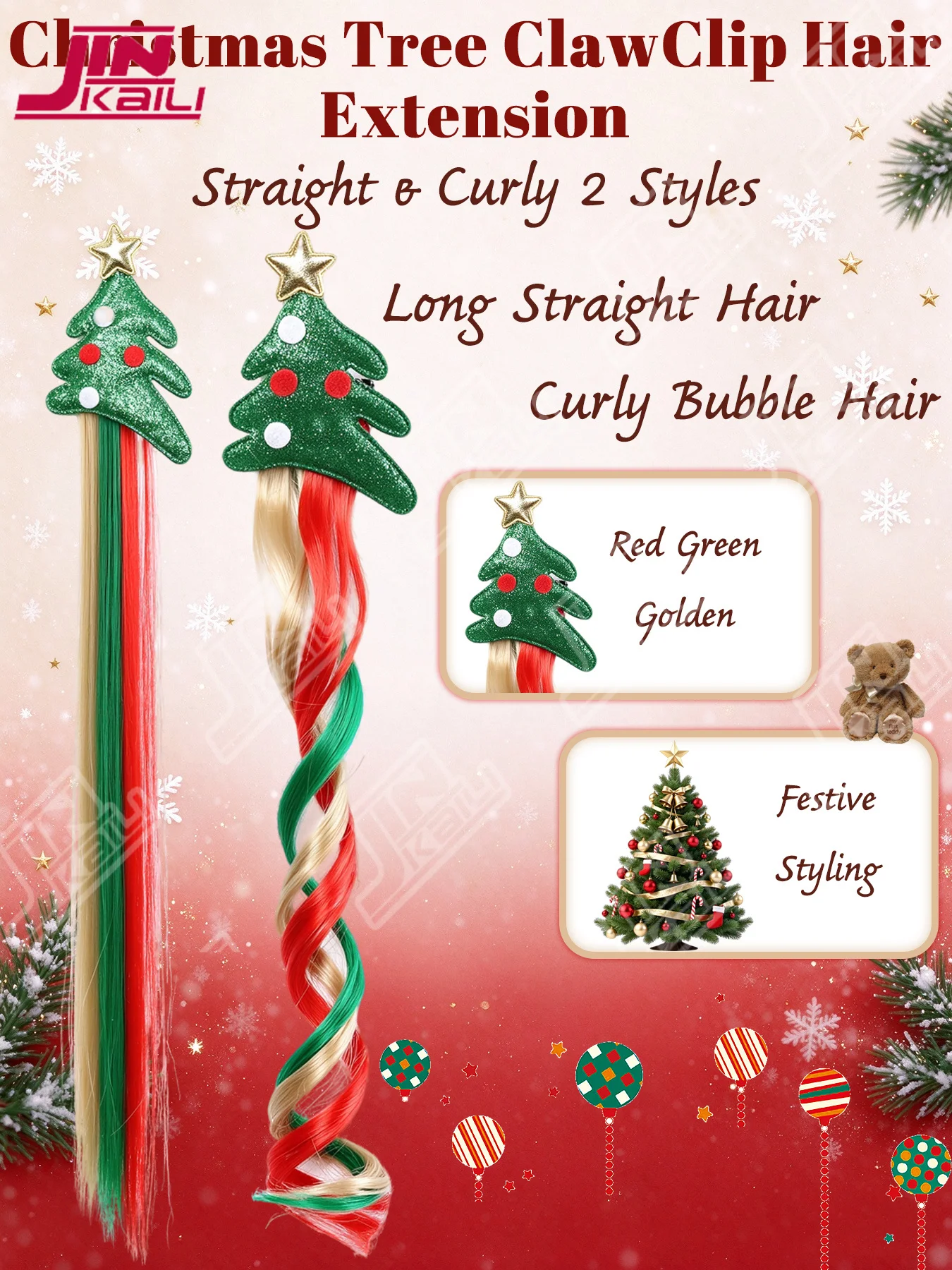 JKLChristmas Hair Clips Long Color Tassel Hair Extensions Bow Star Hair Barrettes Holiday Party Hair Accessories for Girls Women