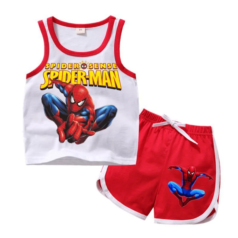 Disney New Spider Man Summer Baby Boys Short Sleeve T-shirt Jeans Sets Clothes Children\'s Vest Set