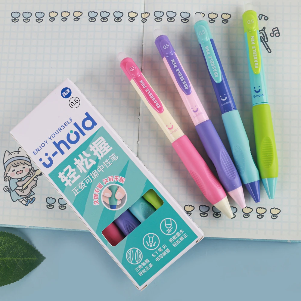 

4pcs/box Push-type neutral erasable pen 0.5MM Large capacity Black and white optional refills School/office/student stationery