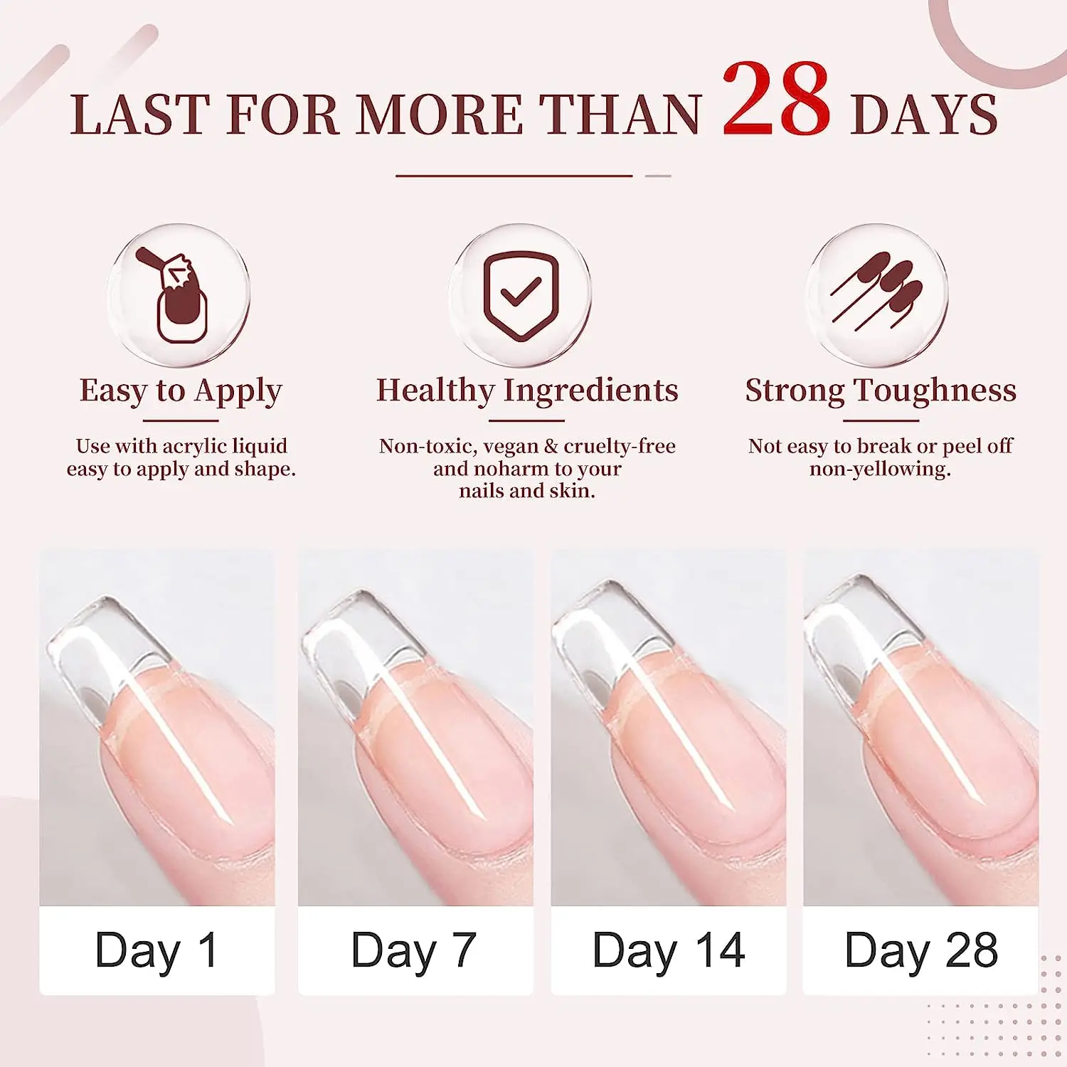 60g アクリルネイルパウダー、クリア、長持ち、爪を強化、3D カービングアート、サロン品質のネイルアート、家庭に最適