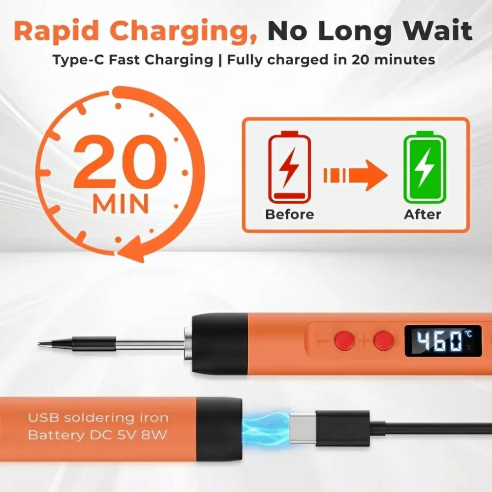 25W Power USB Soldering Iron Lithium Battery Lightweight Design Welding Set Pen-Shaped Design 3-Levels Adjustable