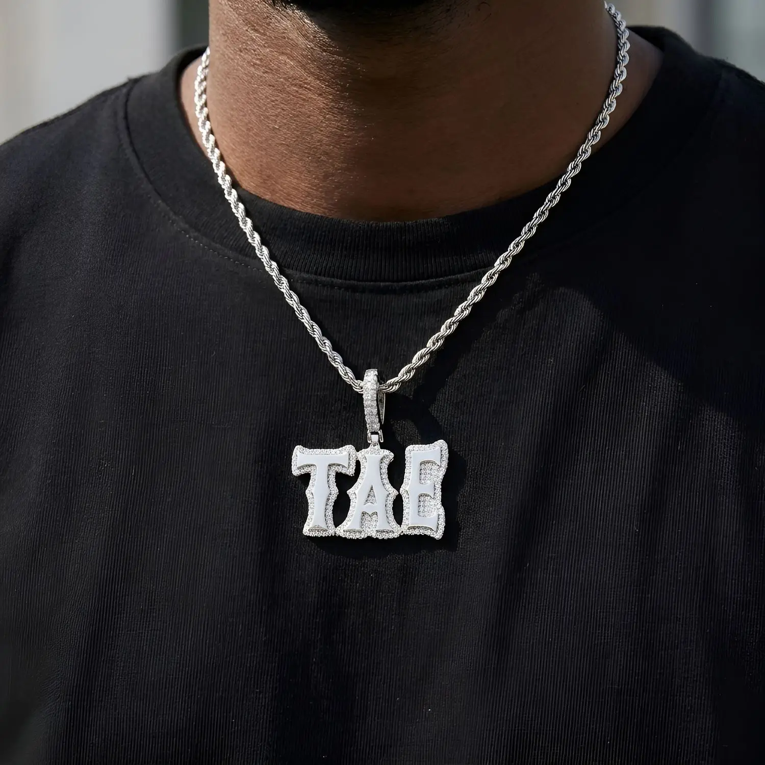 

UWIN Customized 2 Layers Name Pendant Necklaces Iced Cubic Zircon Letters Charms Personalized Hip Hop Jewelry for Father's Day