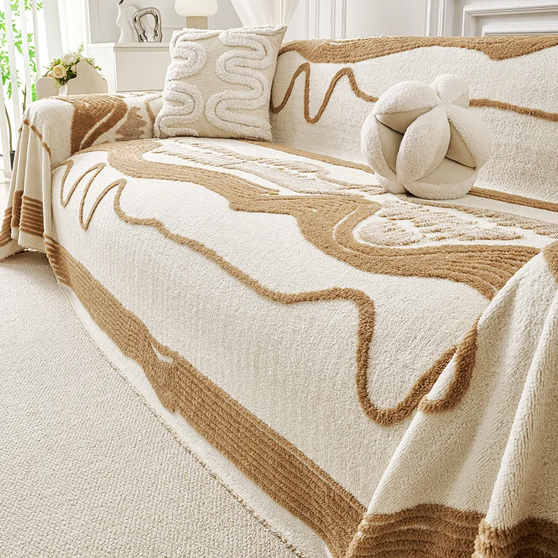 1PC-Comfortable Geometric Plush Sofa Throw Cover, Pet Friendly and Easy To Clean, Great for Daily Use in Family Living Room