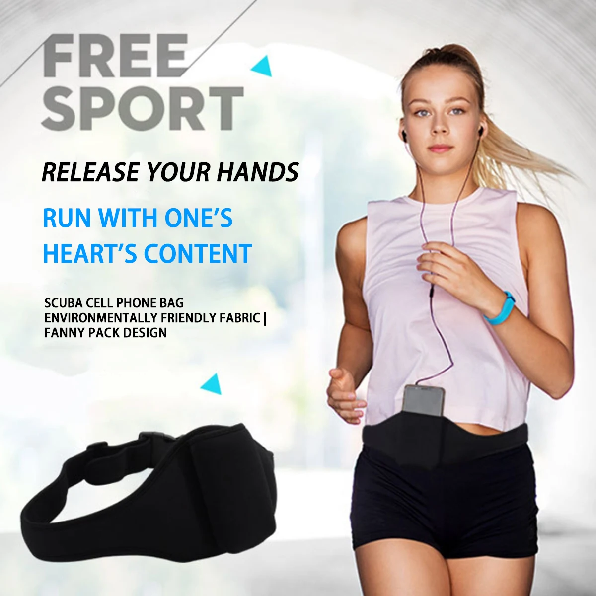 Zwart duikmateriaal Outdoor Running Fitness heuptas, microfoontasbeugel, opbergtas voor mobiele telefoon, 1 heuptas