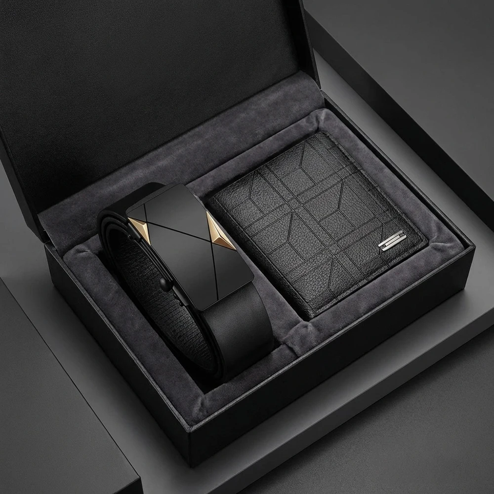 2pcs High Quality Simple Nen's Belt Wallet Set Fashionable Men's Business Belt Accessories Ideal Gift For Father and Boyfriend