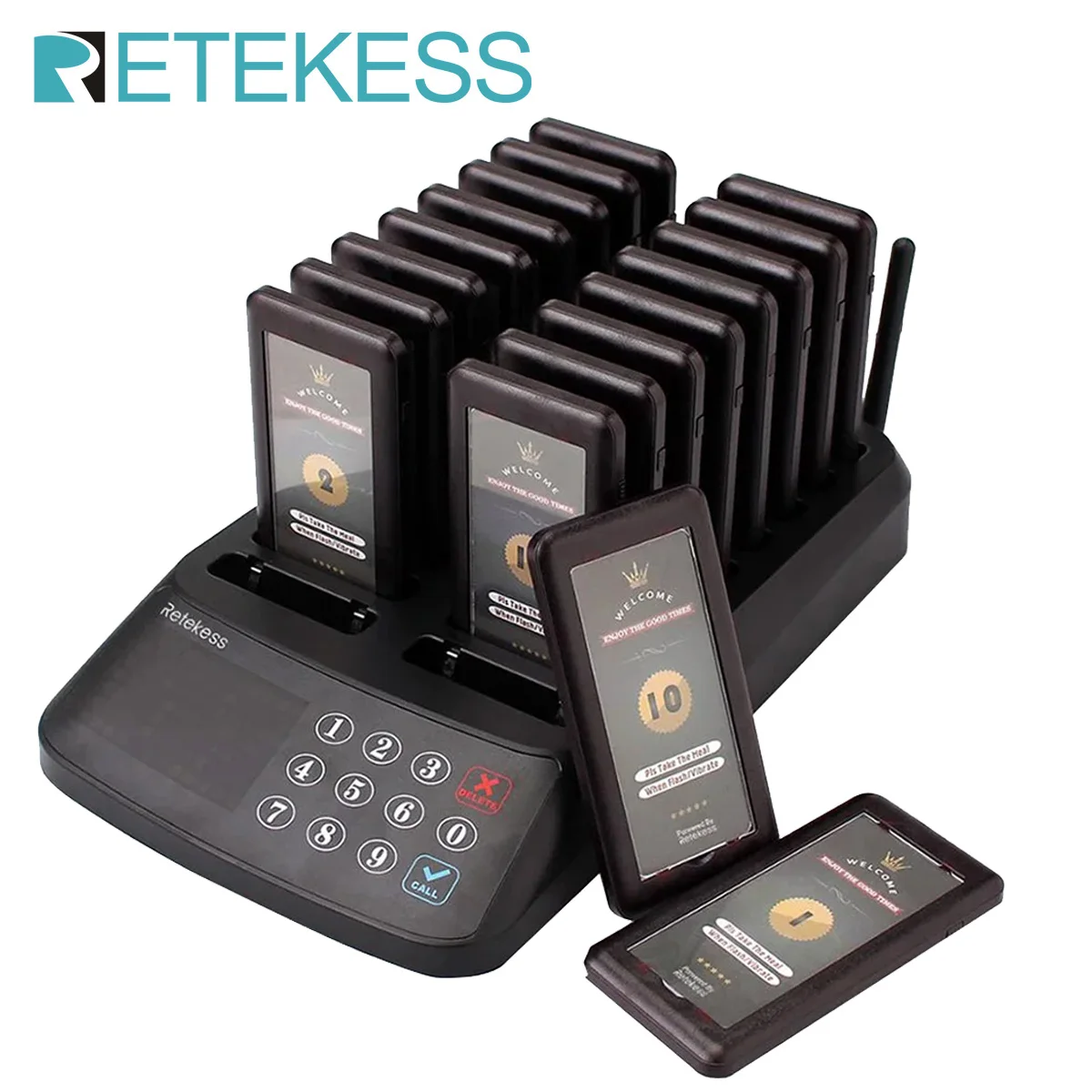 Retekess T115 Restaurant Pager Wireless Calling System Guest Queuing 18 Coaster Buzzer Vibrator Receivers For Cafe Food Truck