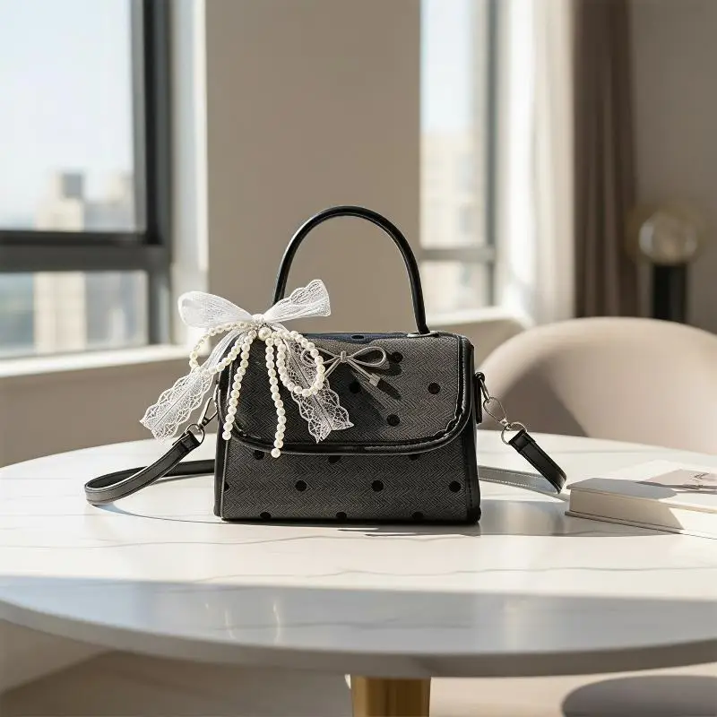 Fashion Bowknot Small Square PU Leather Women's Top-Handle Shoulder Crossbody Bag Autumn New Female Handbags Clutch Purse