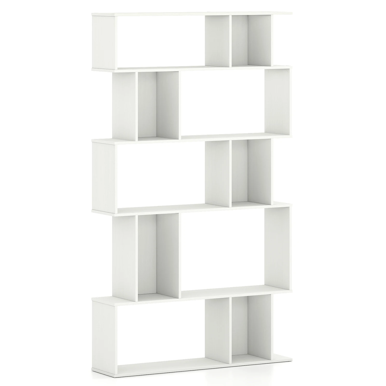 5-Tier Geometric Bookshelf w/ Open Shelves & Closed-back Cubes for Living Room