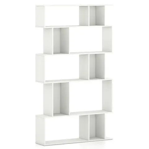 5-Tier Geometric Bookshelf w/ Open Shelves & Closed-back Cubes for Living Room