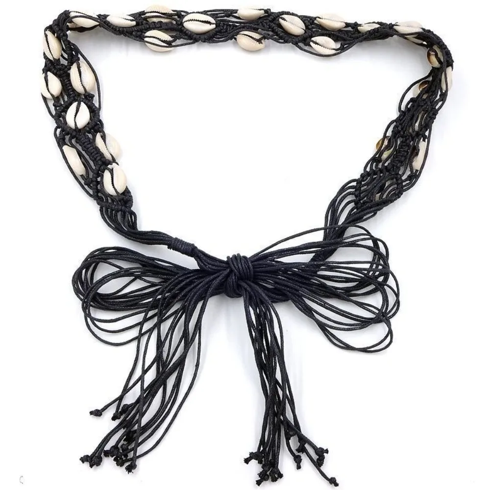 New Small Shell Rope Waist Belt Hollow Tassel Tie Strap Cotton Waistband Boho Belt Women