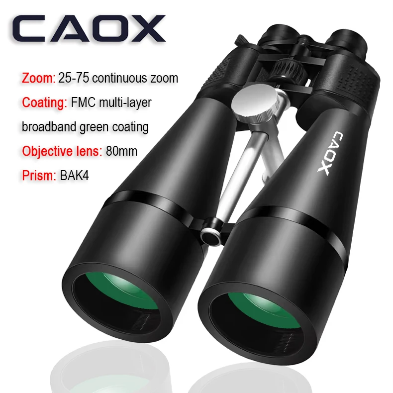 CAOX 25-75X80 Binoculars High Definition Waterproof Military Telescope for Bird Watching Hiking Hunting Sports