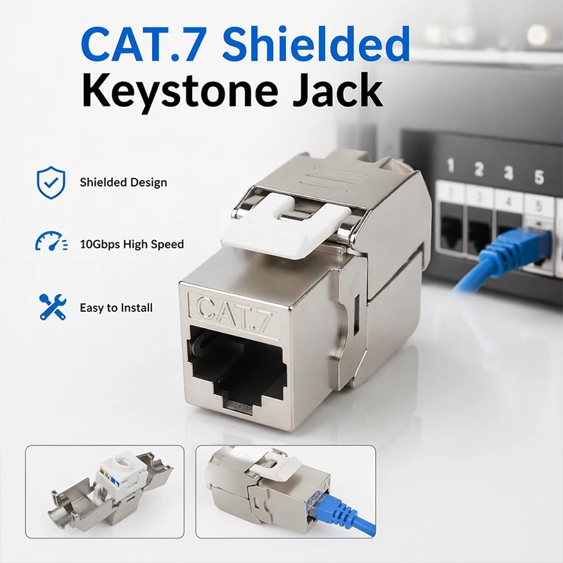 10PCS -CAT.7 Shielded RJ45 Keystone Jack -Tool-less No Punch Down Up-Down Crimp 10Gbps Ethernet Network Data Module