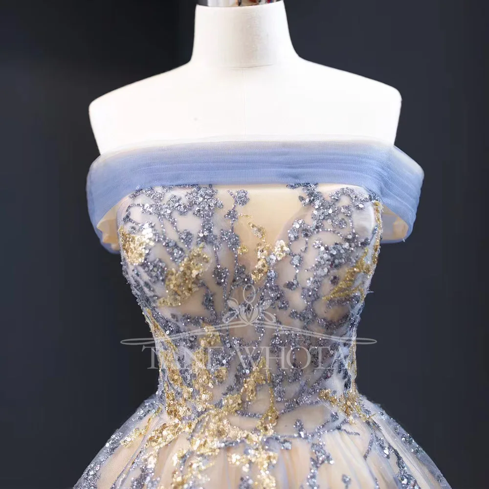 Trägerloses Abendkleid in Champagnerfarbe mit Schnürung am Rücken, Pailletten, Robe De Soirée, individuelle Passform für Damen