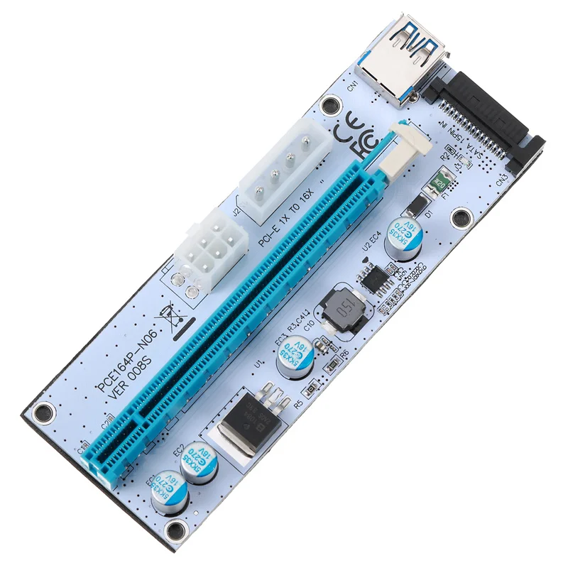 GPU Riser 008S Blue White PCIe X1 to X16 Graphics Card Extension Kit with USB 3.0 Cable for GPU Mining Rig Builds