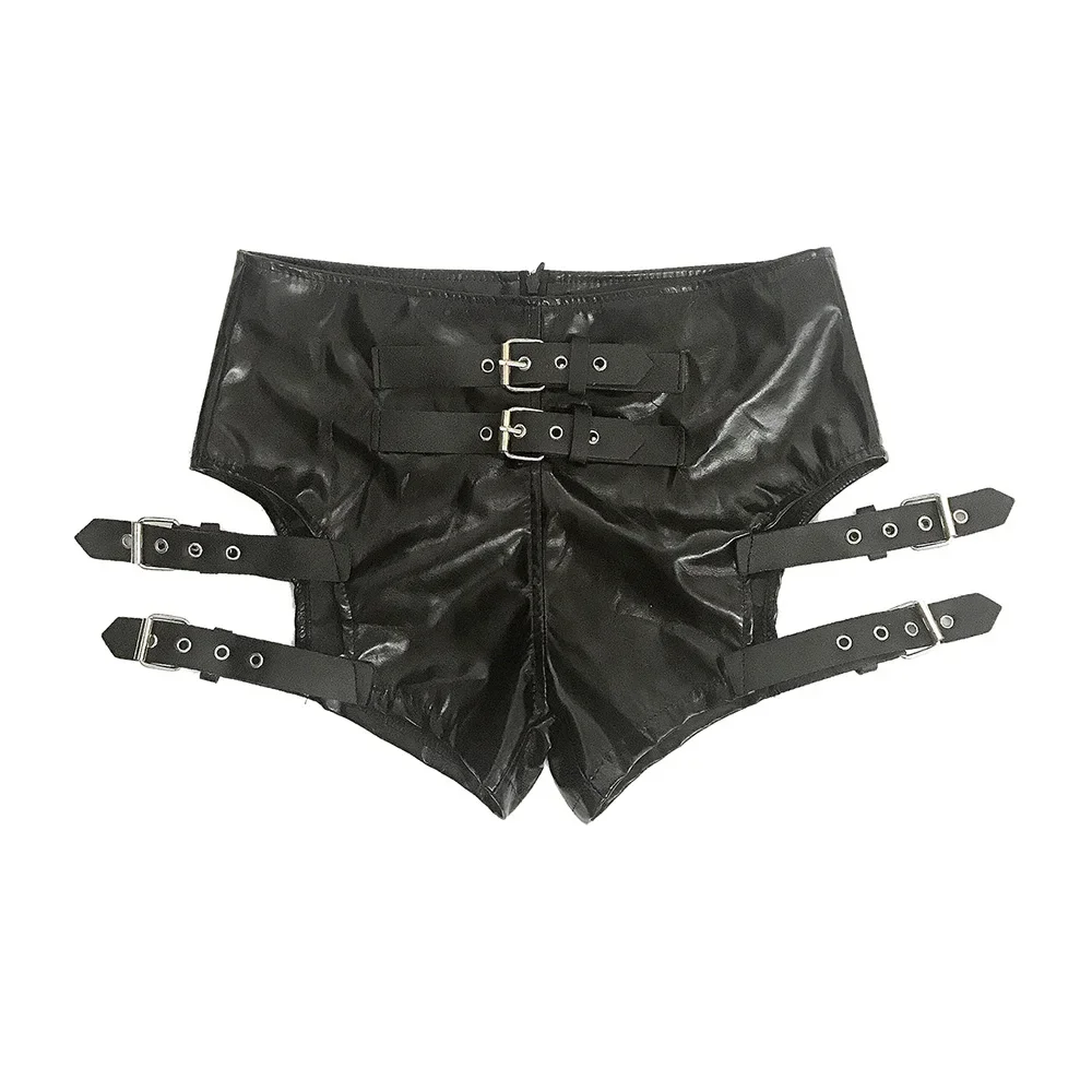Women Sexy Low Waist Hot Pant Black Artificial Leather Casual Shorts Women Faux Leather Night Clubwear Shorts Pole Dance Costume