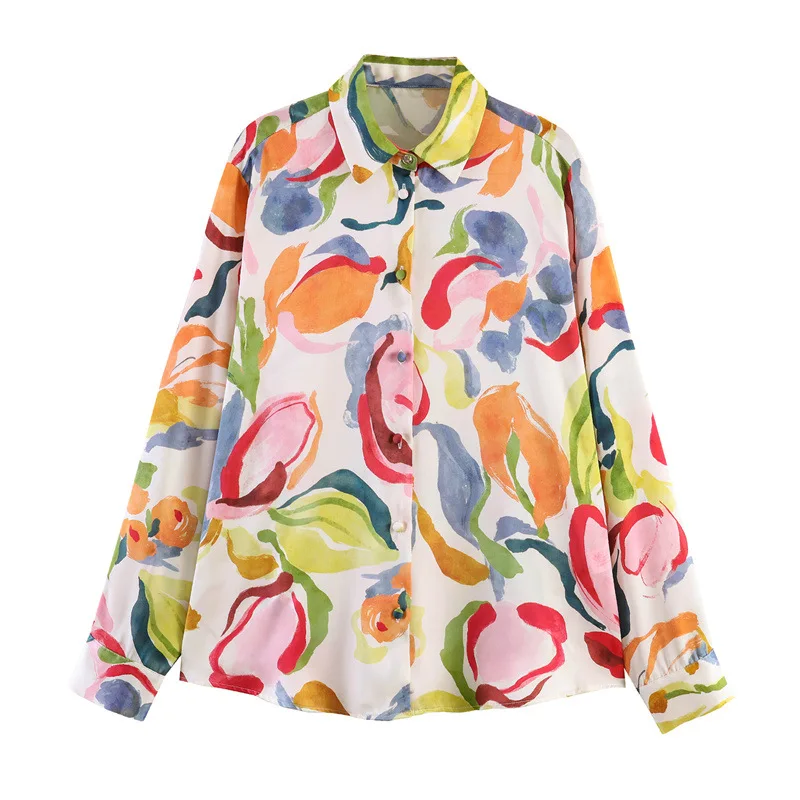 Withered 2026 Spring New Women's Fashion Casual Loose Printed Silk Texture Shirt Blouses Women's Clothes Shirts Tops