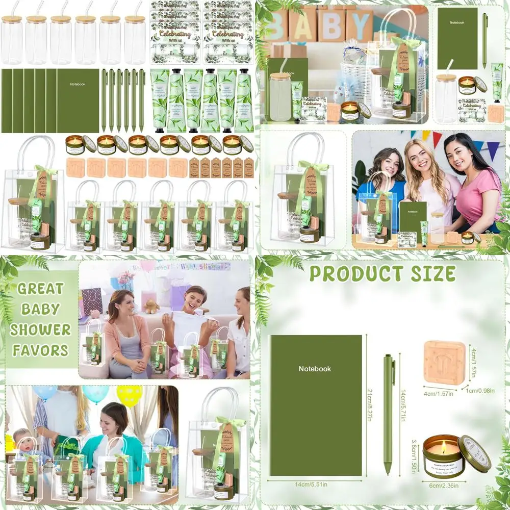 

Baby Shower Game Prizes: 6 Sets of Gifts for Winners - Pen, Notebook, Hand Cream, Lip Balm, Soap, Candle, Tote Bag