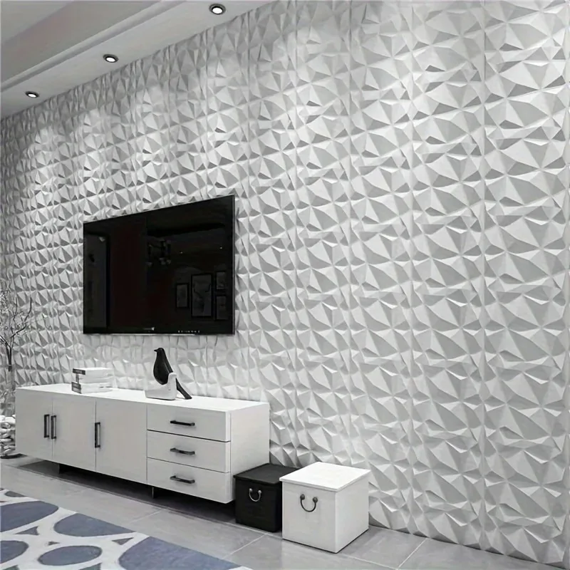 12pcs 11.8inx11.8in 3D Diamond Wall Panel for Living Roor Bedroom TV Background Decoration Company Office Interior Wall Decor