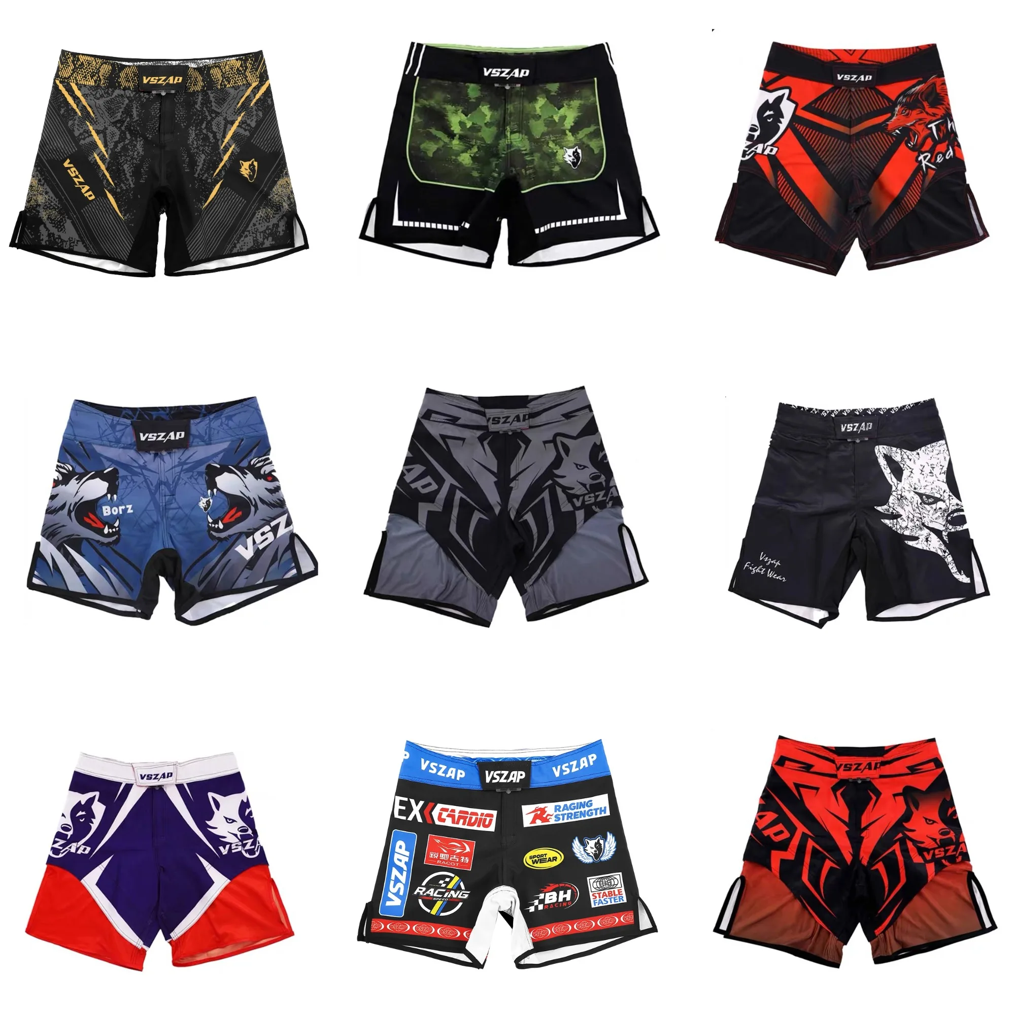 VSZAP MMA BJJ Grappling Fight Shorts Animal Print Muay Thai Boxing Sparring Cage Fighting Pants Martial Arts Wrestling Trunks