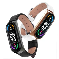 Pulsera de cuero para Xiaomi Mi Band 3/4/5/6, Correa elegante para reloj inteligente mi band 3 y 4, pulsera Miband6, 5, 4 y 3