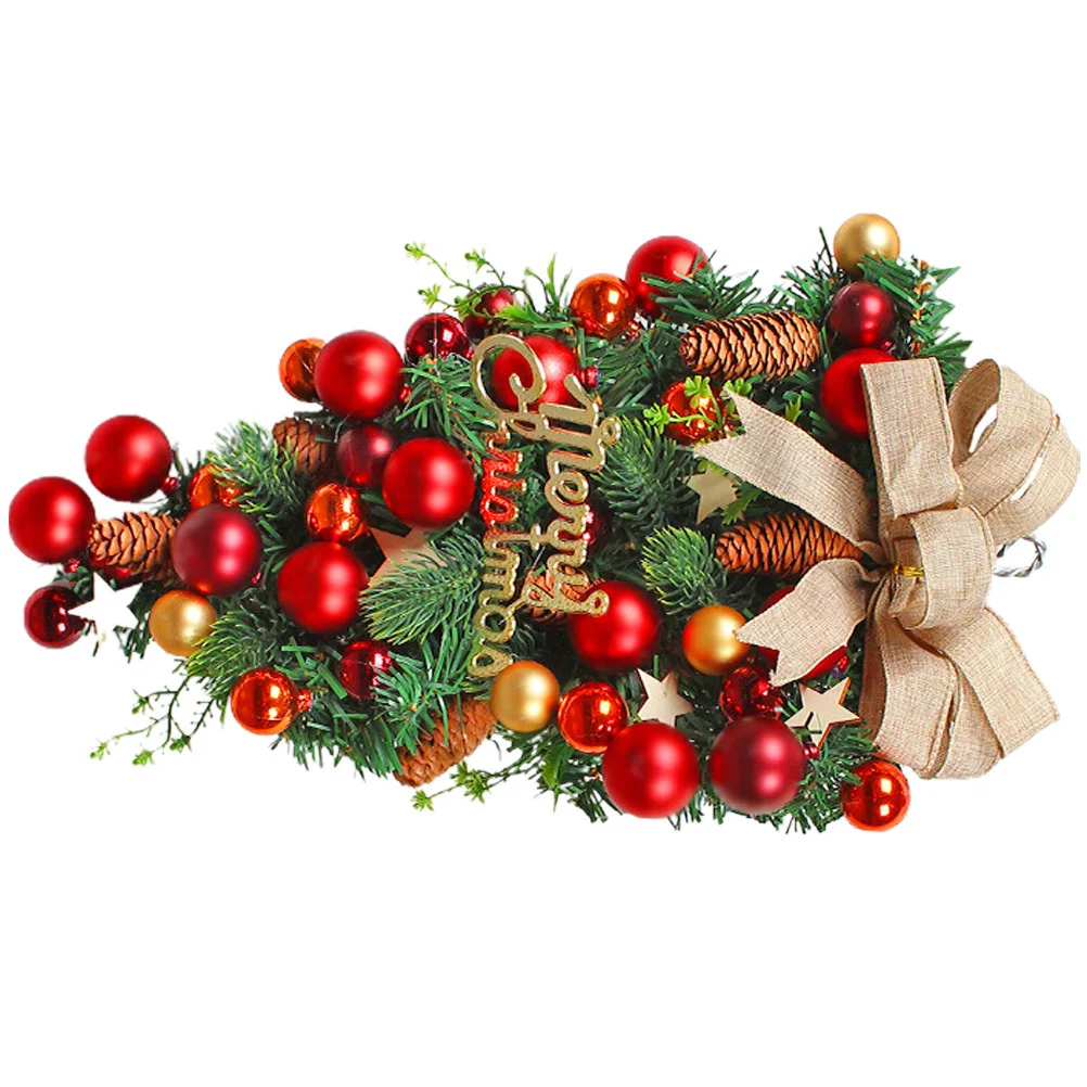 

Christmas Door Wreath with Big Bow and Green Leaves Front Door Decor for Outside Holiday Wall Window Hanging Xmas Wreath