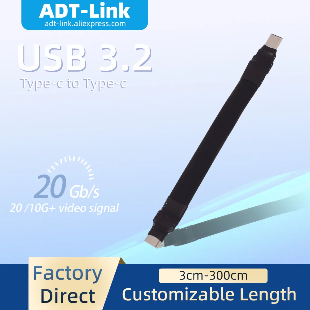 ADT-Link Internal 20Pin USB 3.2 Type C Gen 2 Flat Ribbon Cable Male to Female Fold Data Charging FPC FPV Aerial Photography Cord