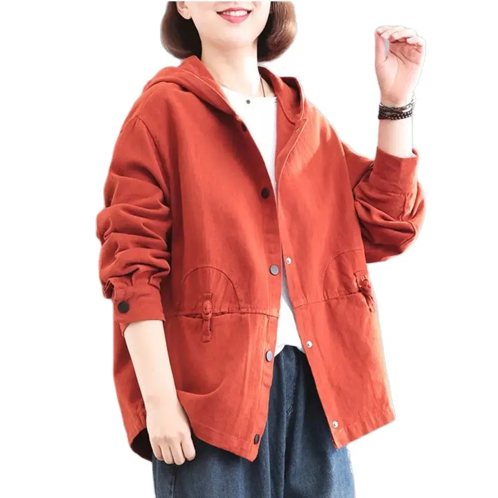 

Cotton Hooded Denim Jacket Ladies Casual Windbreaker 2024 Spring And Autumn New Loose Fashion Short Tooling Jacket Women.