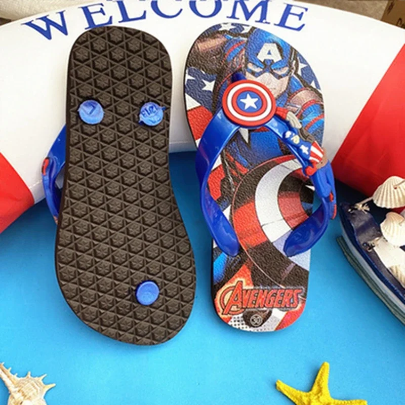 Spiderman Slippers For Boys Summer Girls Sandals Flip Flops Baby Kids Cartoon Captain America Beach Shoes Toddler Shoes Blue Red