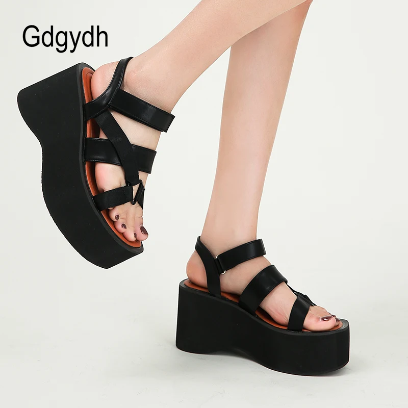 Gdgydh Womens Open Toe Flat Platform Sandals with Buckle Ankle Strap Beach Shoes Roman Style Wedge Heels Sandal Comfortable