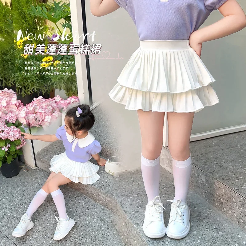 Children Summer Skirts Girls Mini Skirts Vintage Pleated Skirt Korean Tennis Skirts Short Student Uniform White Black 3-12Y