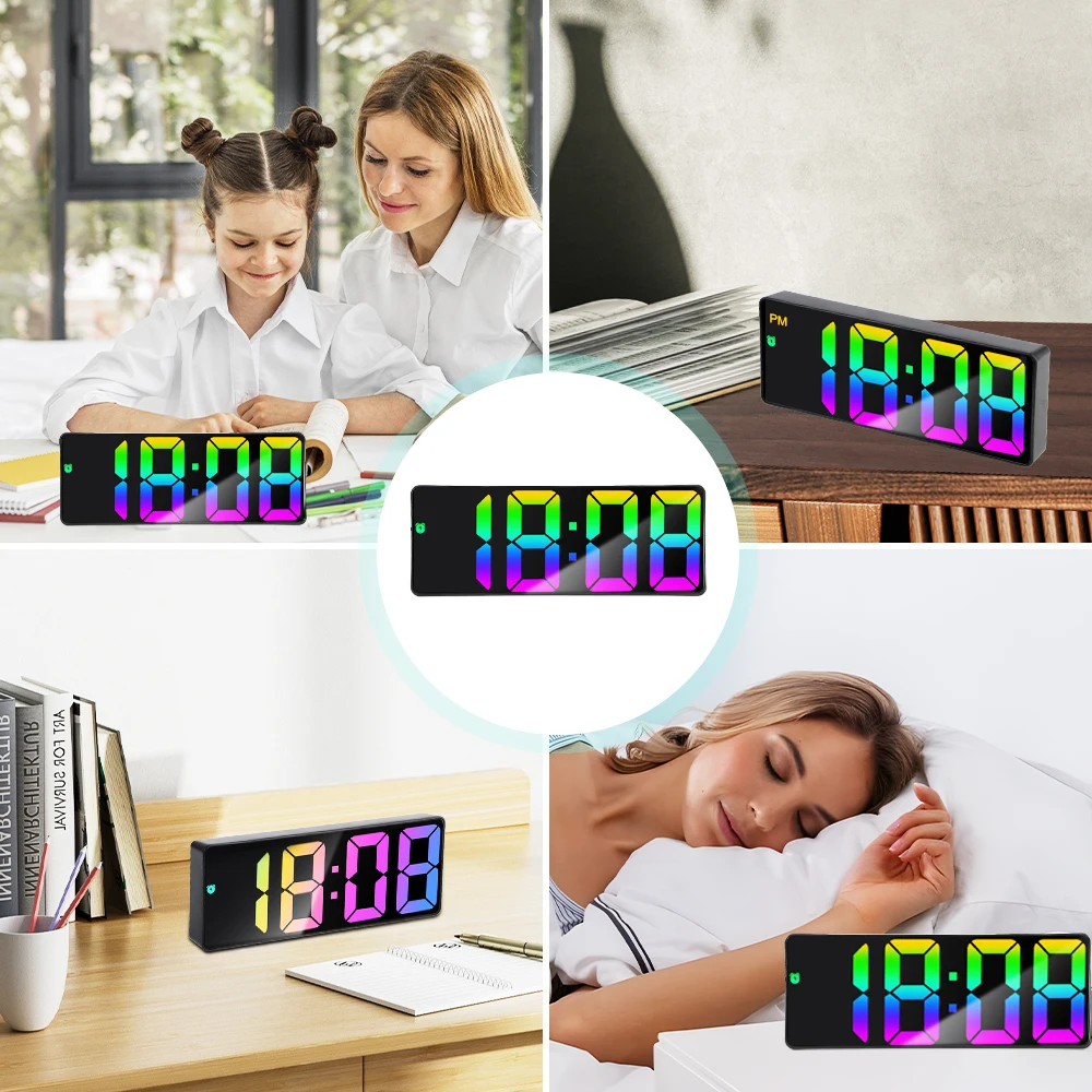 Electronic Student Digital Clock Temperature LED Alarm Clock Dual Snooze Table Desk Clock Voice Control 12/24 Hours