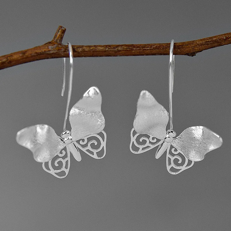 Miracle Sterling Silver 925 Flying Over The Sea Beautiful Butterfly Natural Elegance S925 Pure Silver Women's Earrings For Gift