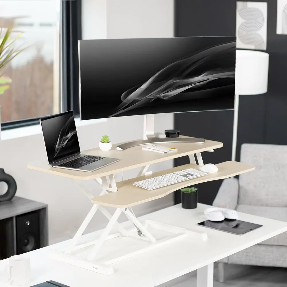 

42 inch Desk Converter, K Series, Height Adjustable Sit to Stand Riser, Dual Monitor and Laptop Workstation with Wide Keyboard