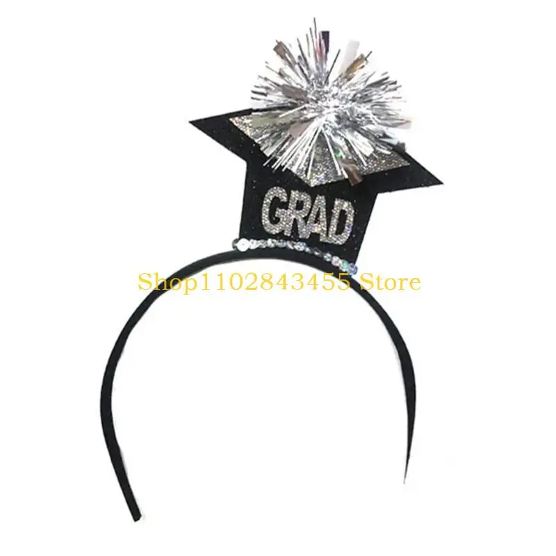 

49MC Shinning 2pcs Graduation Hat Headband with Shoulder Strap Graduation Party Hair Hoop for Taking Photo Unisex