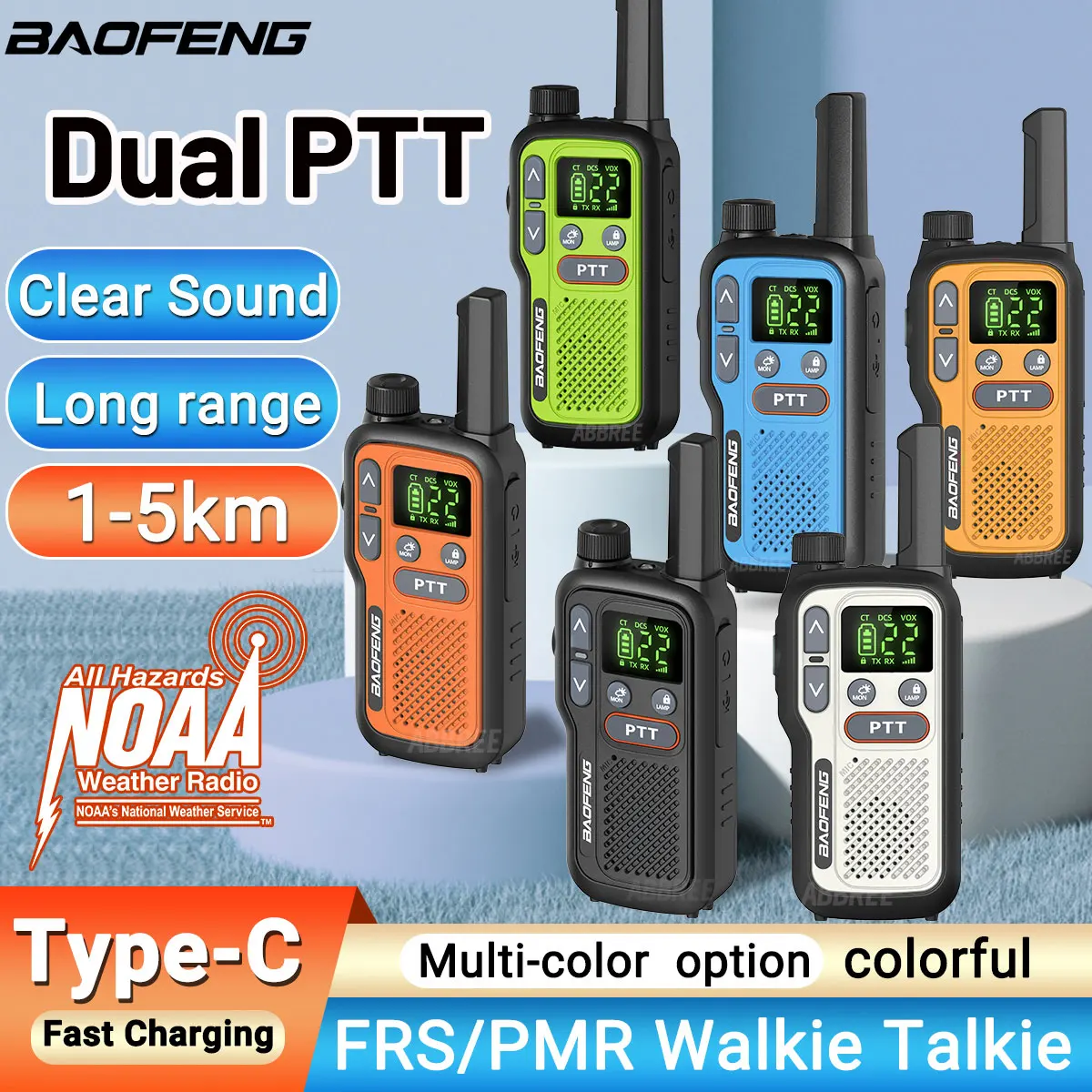 

2PCS Baofeng BF-T18 Mini Dual PTT Walkie Talkie Portable PMR FRS Flashlight Support Type-C Charger NOAA For Hunting Camping