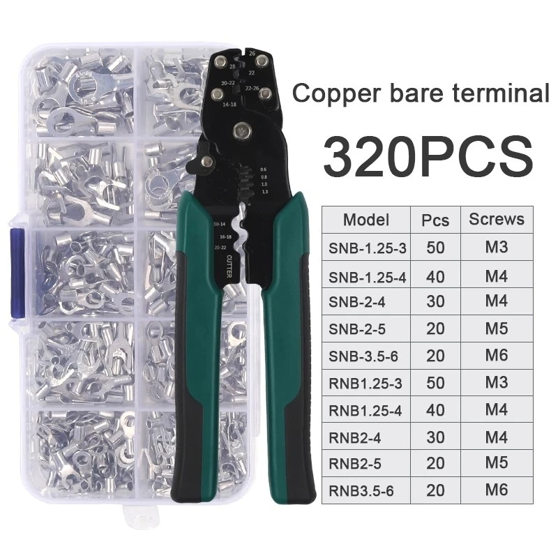 320 Stuks Koudgeperste Kale Terminal + Clip Set 10-In-1 Ot/Ut Vorkvormige Ronde Kale Terminal