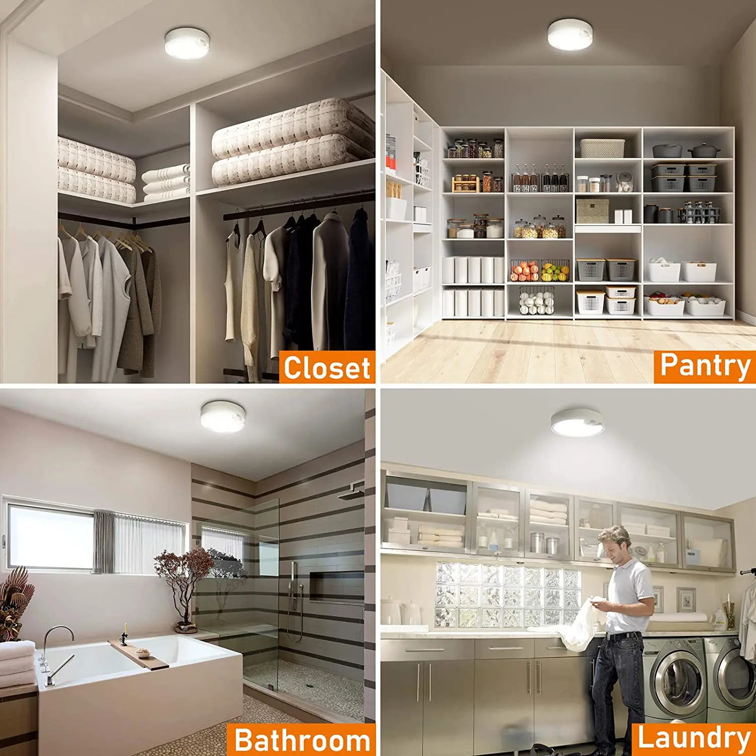Motion Sensor LED Ceiling Light Battery Powered with Remote Control Dimmable for Indoor/outdoor Closet Stairs Hallway Shower