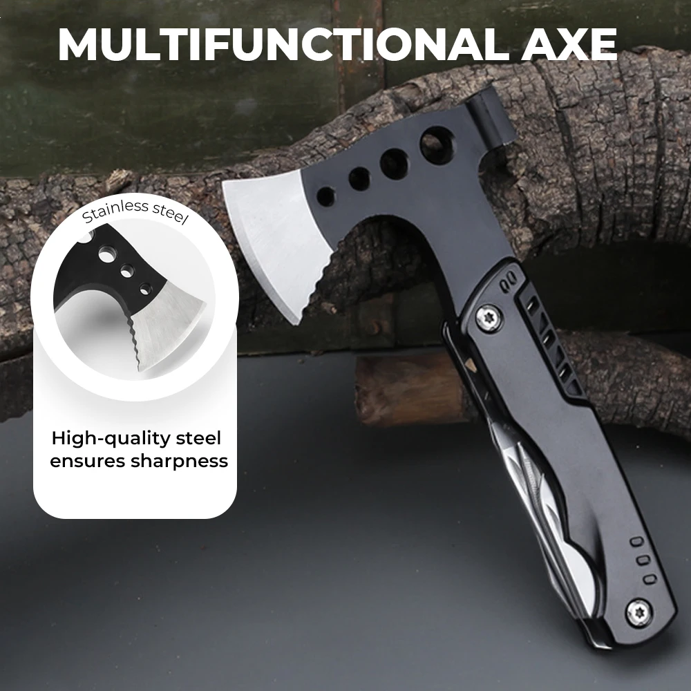

11-in-1 Multitool Axe Hammer,Multifunctional Camping Tactical Axe Outdoor Folding Combination Tool, All-in-One Survival Tool