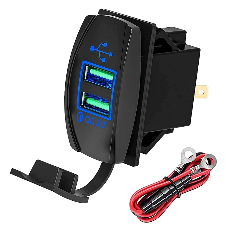 

Универсальное зарядное устройство USB типа «качалка» 12-24 В с быстрой зарядкой QC 3,0 для UTV ATV SXS лодка автомобиля мотоцикла, с синей подсветкой