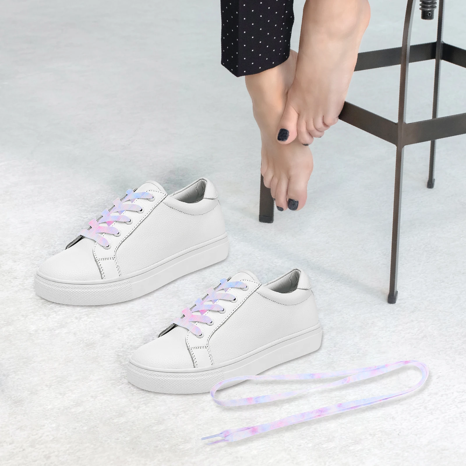 

2 Pairs White Polyester Flat Casual Tie dye Shoelaces Canvas Shoes Strap Sneakers Accessory Durable Long Service Life